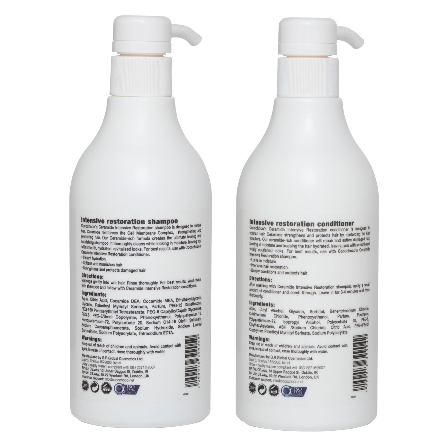 Imposta shampoo e condizionatore di solfato libero di restauro in ceramide intensiva 2x 500 ml | Cocochoco®
